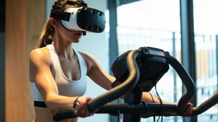female working out with VR headset.